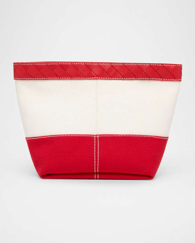Leather-Trim Canvas Pouch Bag